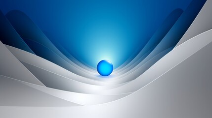 Abstract composition with a blue sphere and blue and white waves