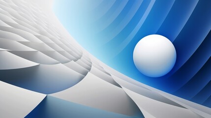 Abstract composition with a white sphere and blue and white waves
