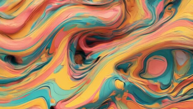 abstract yellow, orange, pink, green and turquoise mable, motion