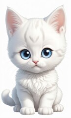 Fototapeta premium sticker of a chibi white baby cat with big blue eyes