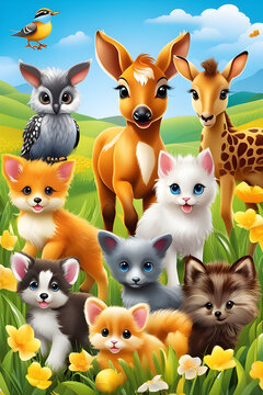 set of funny animals. cute baby animals, vivid color image. various baby animals. suit for kids book cover