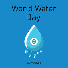 Vector illustration of a water drop with a globe symbol in the center. World water day concept.