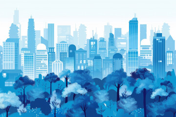 City landscape with buildings in blue. 