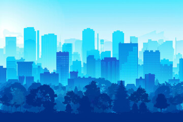City landscape with buildings in blue. 