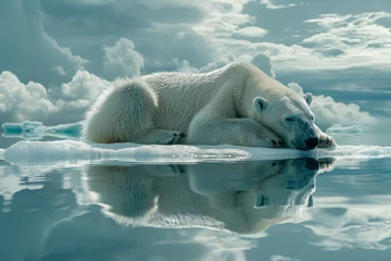 Fotobehang Beautiful polar bears resting or resting on ice. © MNFTs
