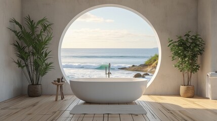 close up view of nice big bath in sea view environment