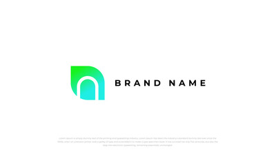 combination logo of abstract green gradation leaf shape and letter n door shape