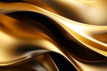 Golden black silk metal draped smoothly, luxurious wave background texture glowing