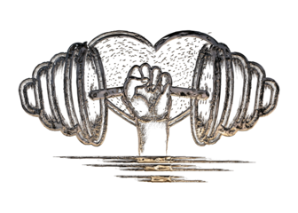 gym equipment. Fitness sport, or heavy barbell training iron logo