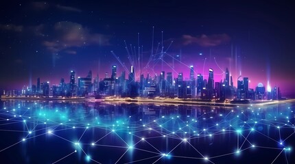 Modern cityscape and network connection concept, Generative AI illustrations.