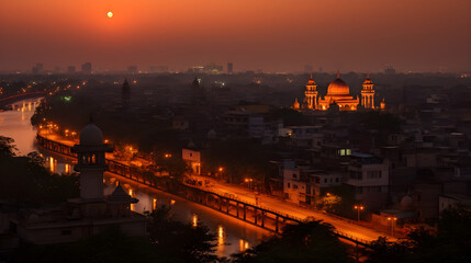Fototapeta na wymiar Majestic Twilight Over Ahmedabad Cityscape: Blend of Heritage and Modernisation