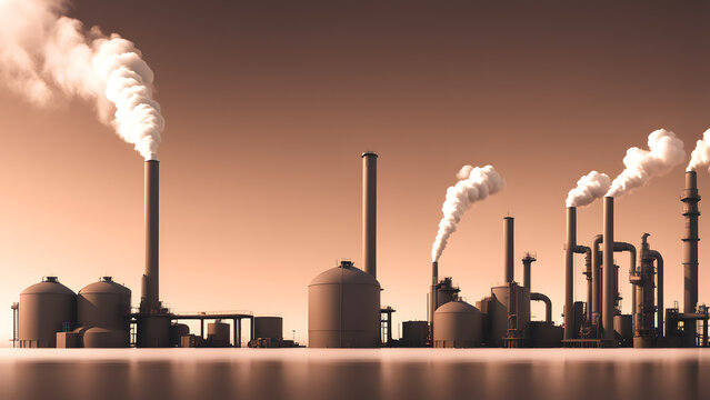 3D Illustration. Factory Emissions for Earth Day Campaign. Raising Environmental Concerns