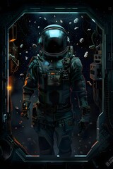 Astronaut in Full Gear Exiting Spacecraft - Atmospheric Space Illustration