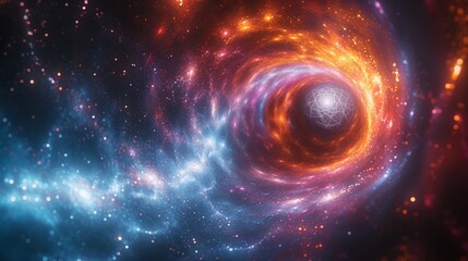 Fototapeta premium Glowing sacred geometry in nebula space clouds. 