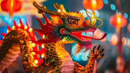 Obraz premium Asian red temple dragon. Hero of Chinese culture