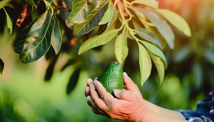 Fototapeta premium Female hands with avocado. Generative AI