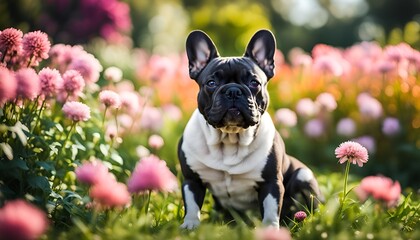 french bulldog in the garden - obrazy, fototapety, plakaty