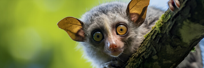 Mysterious Aye Aye Lemur Perched in the Wilds of Madagascar: A Study in Endangered Wildlife - obrazy, fototapety, plakaty