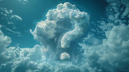 Against the azure backdrop, a fluffy cloud assumes distinct form of a question mark