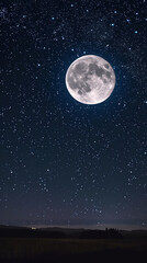 Fototapeta na wymiar A starry night sky with a full moon Calmness atmospheric photo footage for TikTok, Instagram, Reels, Shorts