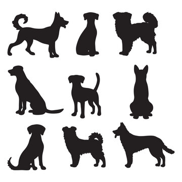 Isolated dogs on the white background. Dogs silhouettes. Vector EPS 10.	