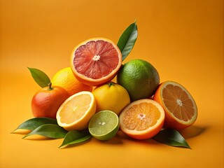 Healthy citrus fruits on orange background