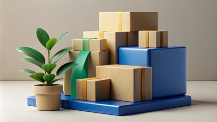 Minimal stylized simple beige cardboard boxes with