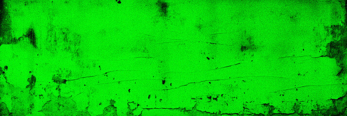 Neon trendy grainy cement concrete grunge textured floor background. Green noise wall cracks. Old vintage wide backdrop for banner