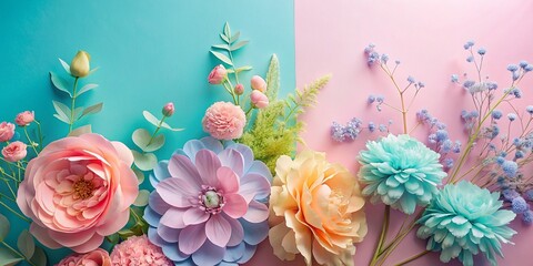Obraz na płótnie Canvas Pastel color artificial flowers wall for background