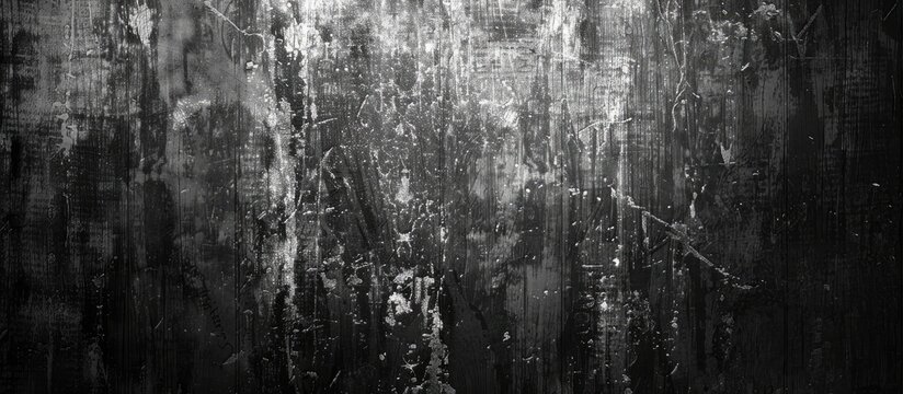 The black and white photograph showcases a grungy wall filled with dust, scratches, and textures. The aged and weathered surface of the wall adds depth and character to the image.