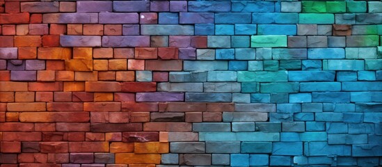 A diverse array of bricks in various colors is meticulously laid to form a striking wall, showcasing a vibrant and unique design.