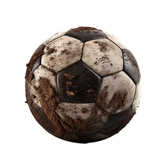 Soccer ball covered in dirt isolated on transparent background