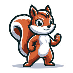 Cute squirrel cartoon mascot character vector illustration, smiling adorable squirrel chipmunk design template isolated on white background
