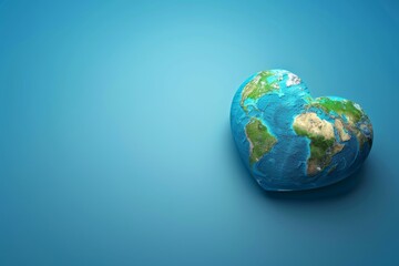 Earth shaped as a heart on a blue background.