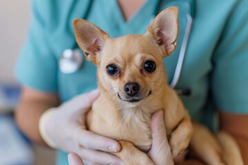 Small dog being examined by a veterinarian, animal health care