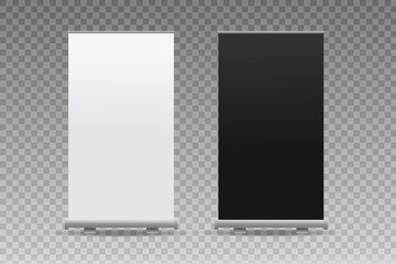 blank mock up of black and white roll up banner in vector suitable for design, signage advertising, promotions, announcements, etc - obrazy, fototapety, plakaty
