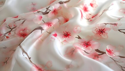 white silk garment with pink cherry blossoms  