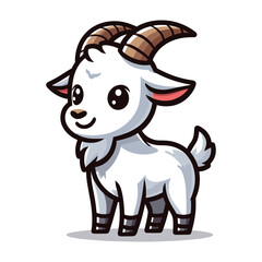 Fototapeta premium Cute goat full body cartoon mascot character vector illustration, funny adorable farm pet animal goat design template isolated on white background