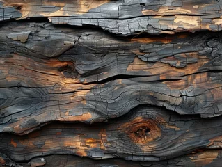 Foto op Plexiglas Charred Wood Texture with Warm Glowing Accents © Castle Studio