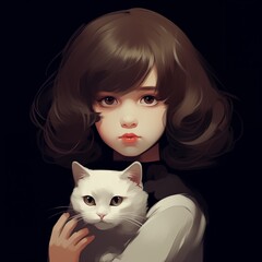 A girl with beloved cat