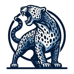 Wild roaring jaguar leopard full body vector illustration, zoology illustration, animal predator big cat design template isolated on white background