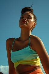 Fototapeta na wymiar Portrait of black young woman posing glamour in the summer sea, Beauty fashion