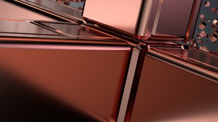 Cube Copper Metal Lump Shape Structure Elegant Abstract Background with Modern 3D Rendering
