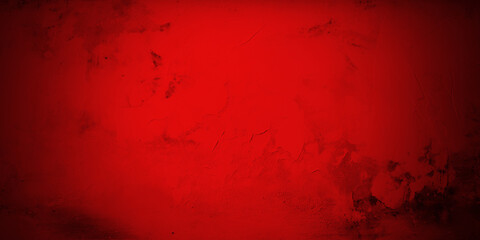 Red cement concrete grunge textured floor background. Ruby wine wall with cracks. Old vintage wide...