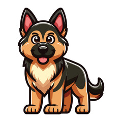 Fototapeta premium German shepherd dog cartoon mascot character vector illustration, cute adorable family pet, friendly dog full body design template isolated on white background