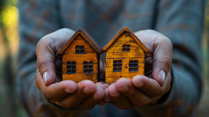 Property Taxes And Real Estate Market Growth, two model houses in hands