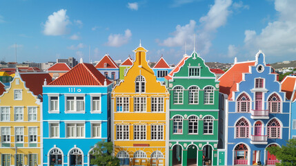 Fototapeta premium colorful building in Willemstad Curacao, street in the city colorful house