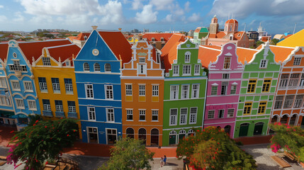 Fototapeta premium colorful building in Willemstad Curacao, street of colorful houses