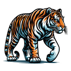 Obraz premium Wild tiger full body vector illustration, zoology illustration, animal predator big cat design template isolated on white background