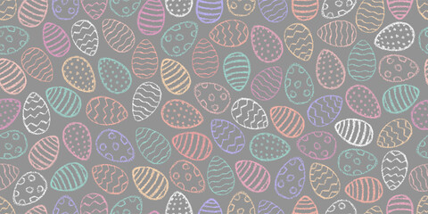 Easter eggs pattern. Color egg background. Easter symbol. Fabric Easter texture. Egg hunt vector illustration. Happy Easter day backdrop. Painted eggs print
